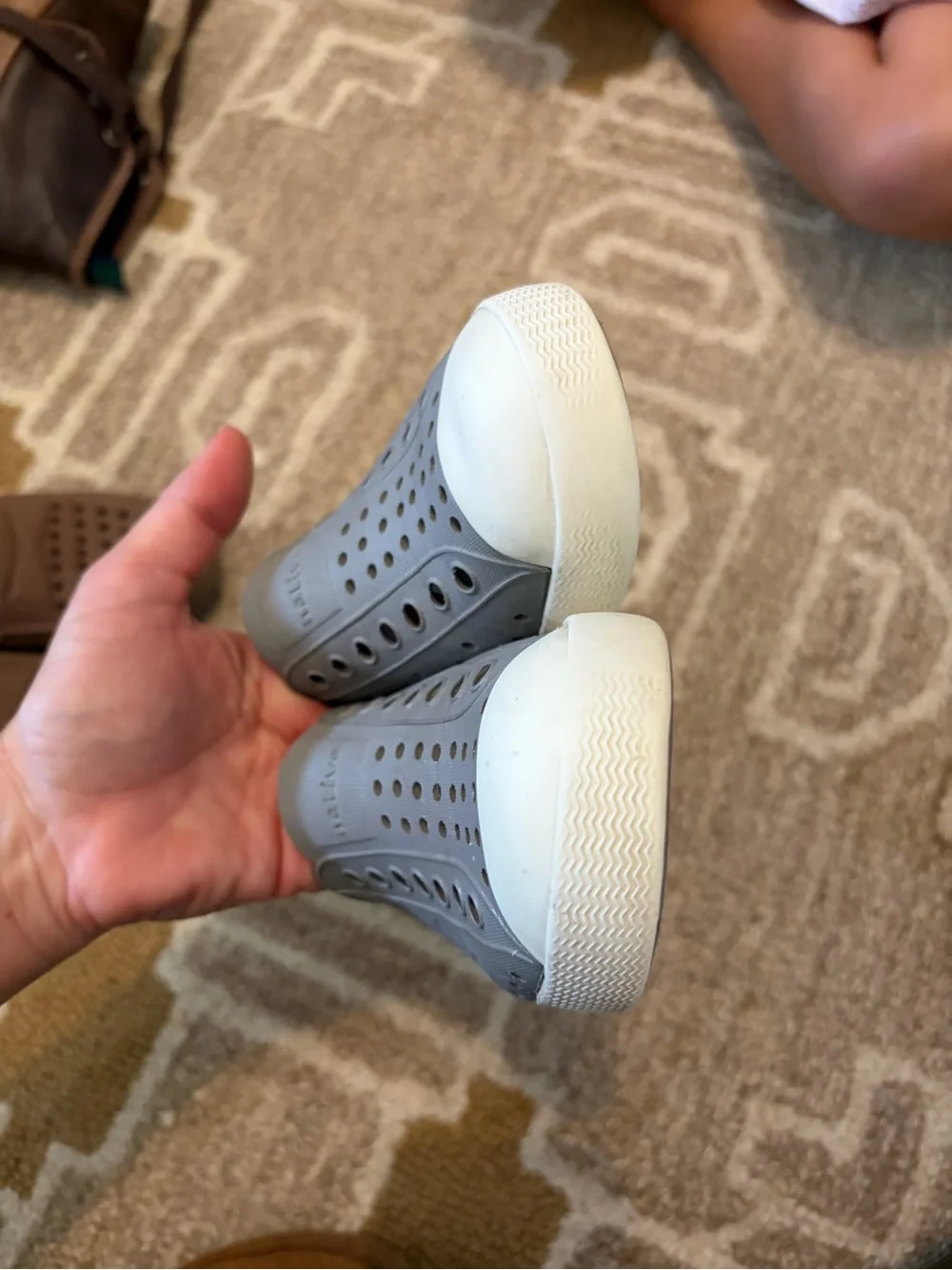 Native Kids Water Shoes — Brown and Light Gray Slip-On Clogs